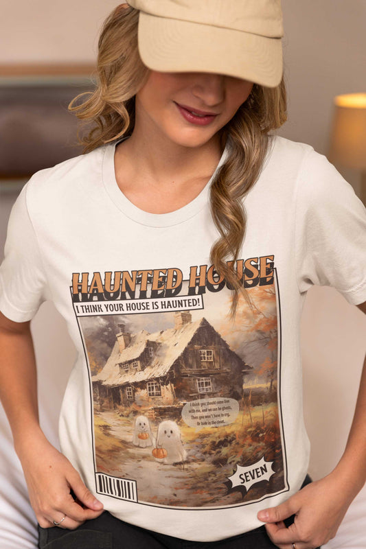 Seven Haunted House Cute Little Ghosts Retro Halloween T-Shirt