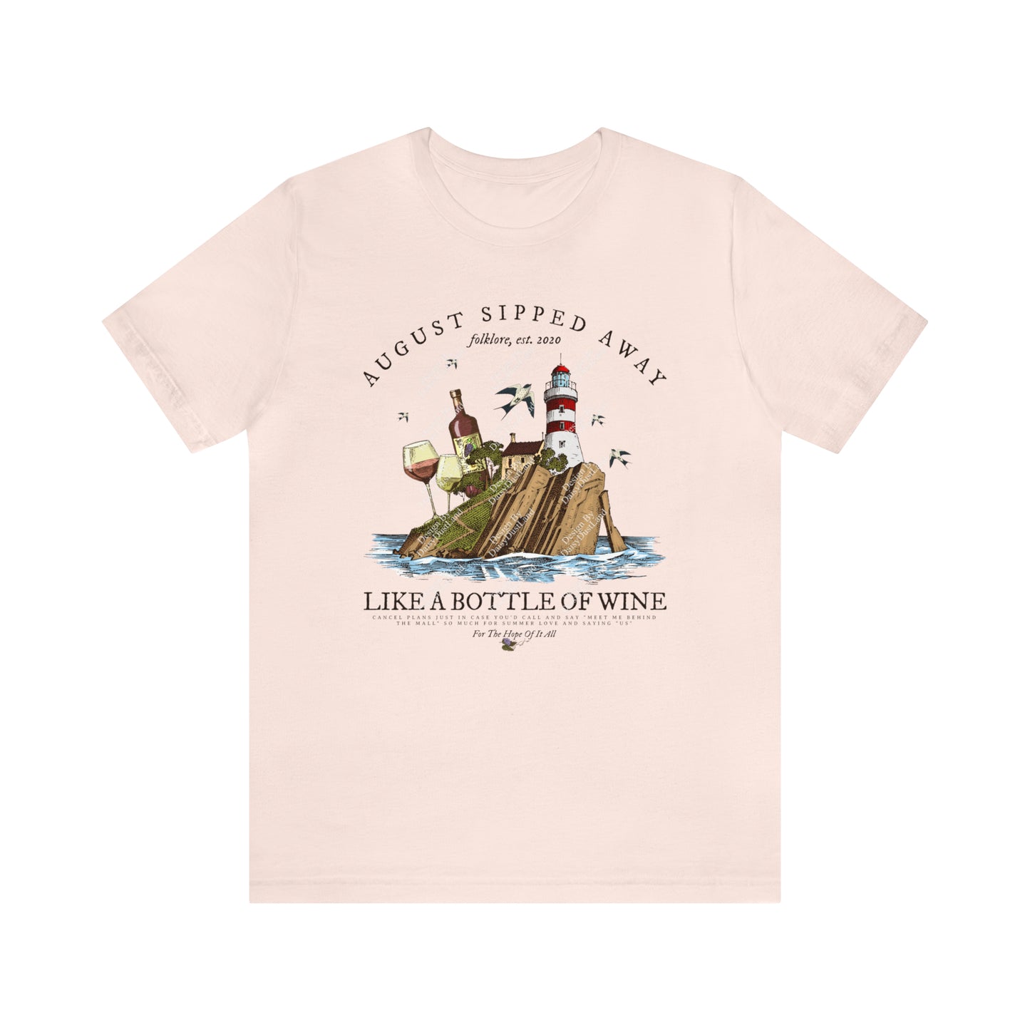 August Sipped Away Lighthouse and the Wine Set Vintage Graphic T-shirt