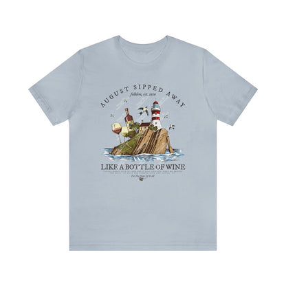 August Sipped Away Lighthouse and the Wine Set Vintage Graphic T-shirt