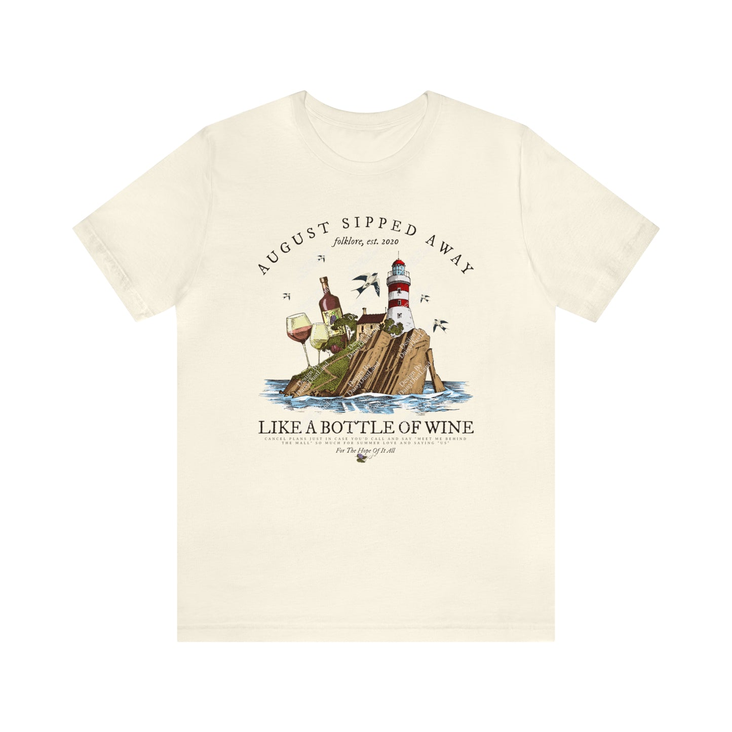 August Sipped Away Lighthouse and the Wine Set Vintage Graphic T-shirt