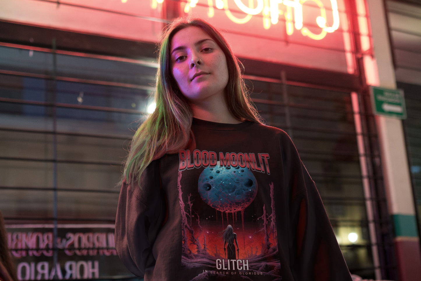 Glitch Blood Moonlit Vintage Movie Poster Sweatshirt